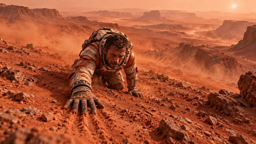 A person in the thin atmosphere of Mars