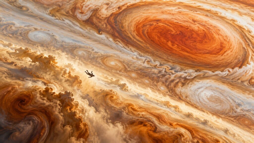 A person falling into the atmosphere of Jupiter