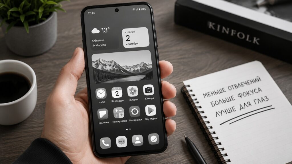Android smartphone with a black-and-white screen