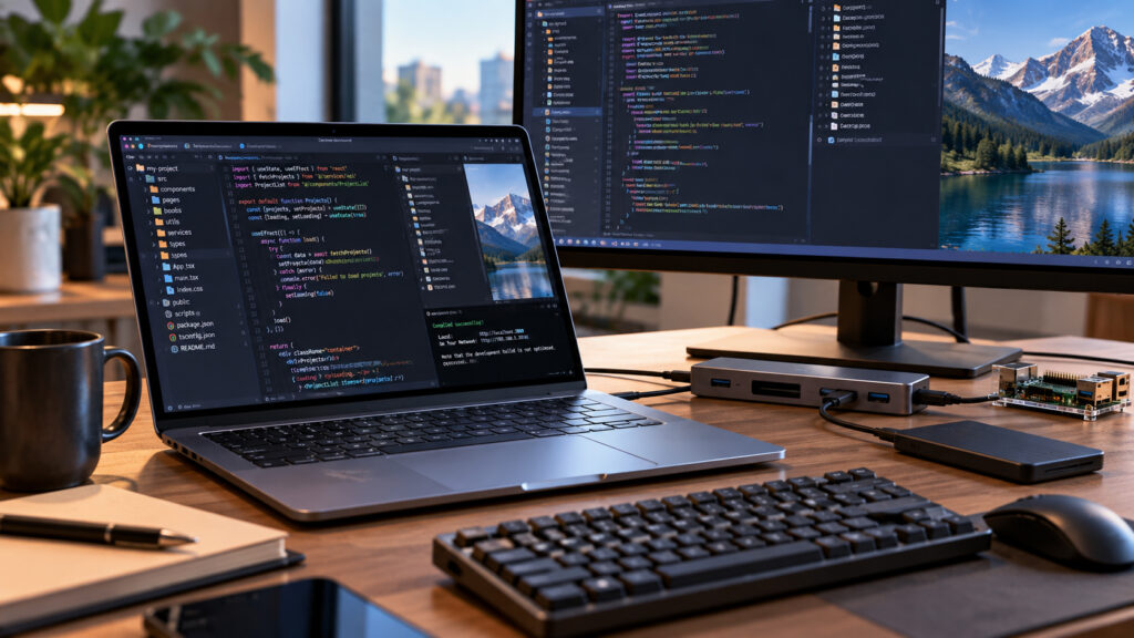 A monitor and keyboard for a computer