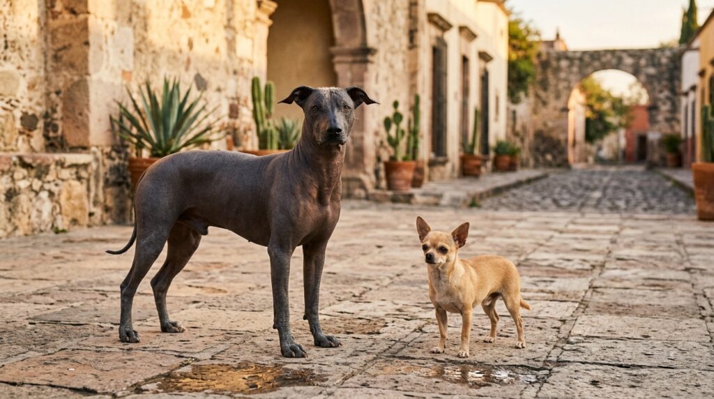 A chihuahua and a Xolo