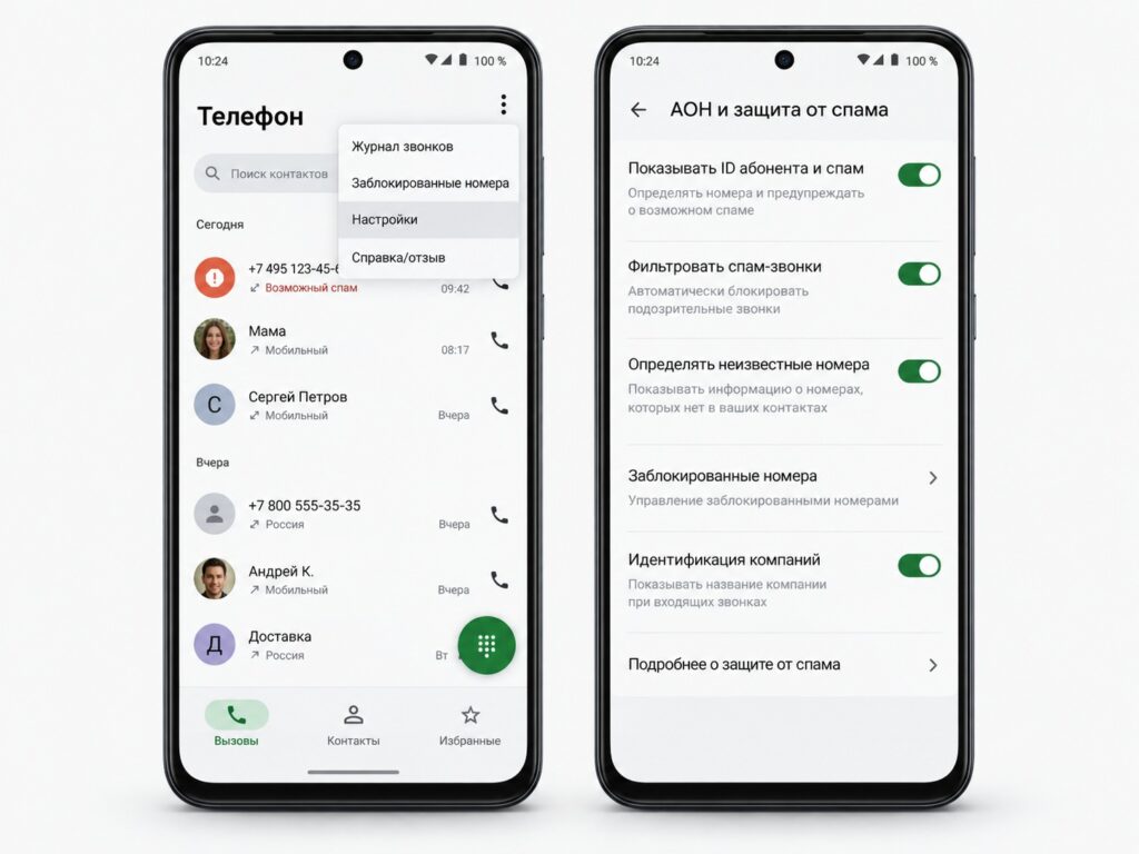 Scam protection settings in a phone app