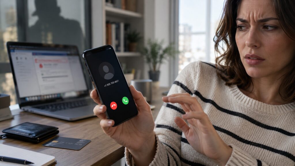 A person alarmed by a call from an unknown number