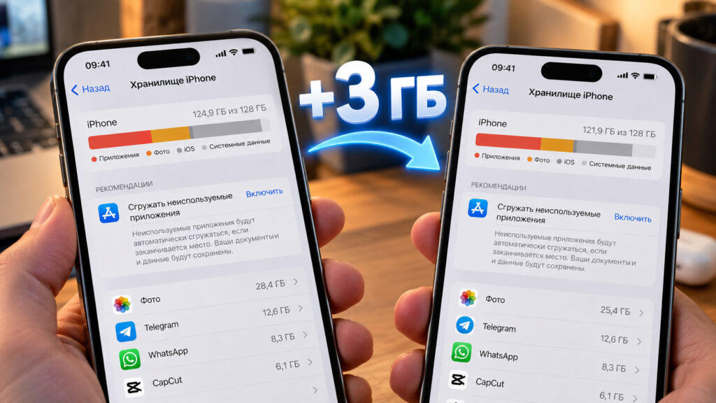 Clearing three gigabytes of storage on an iPhone