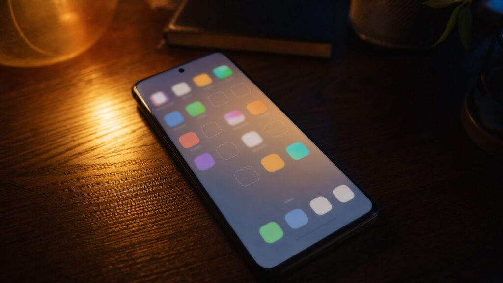 Smartphone showing an icon grid with empty slots