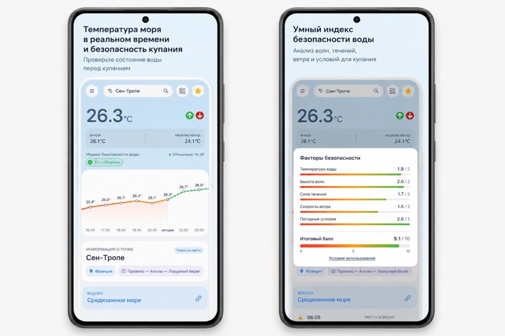 Sea Temperature app showing water temperature at the coast