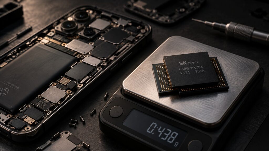 Disassembled smartphone showing the RAM chip