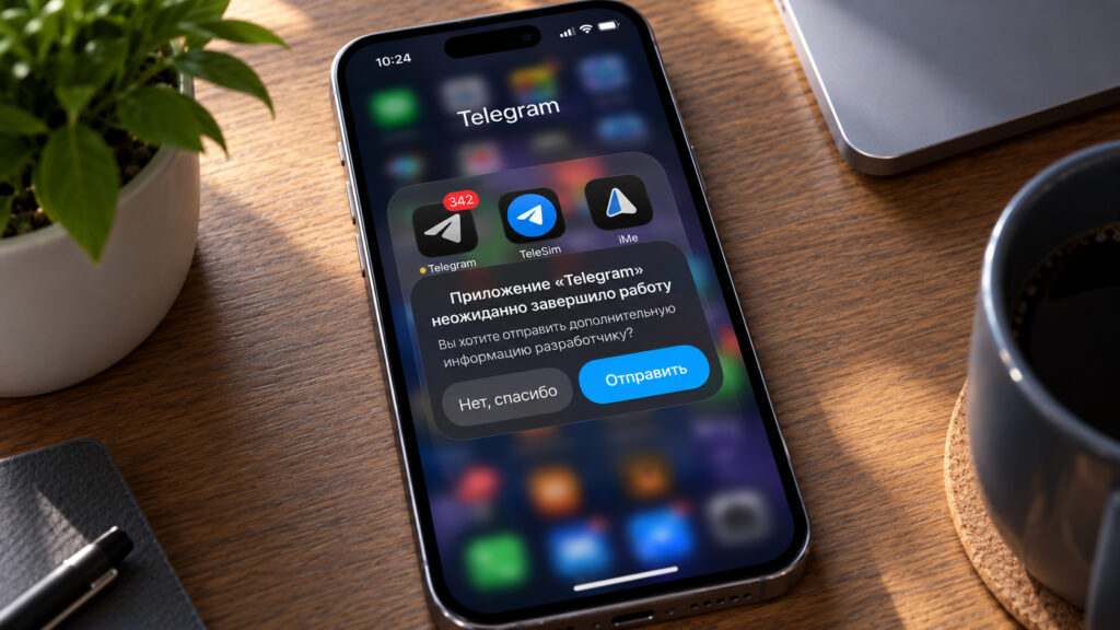Telegram crash message on an iPhone. Photo.