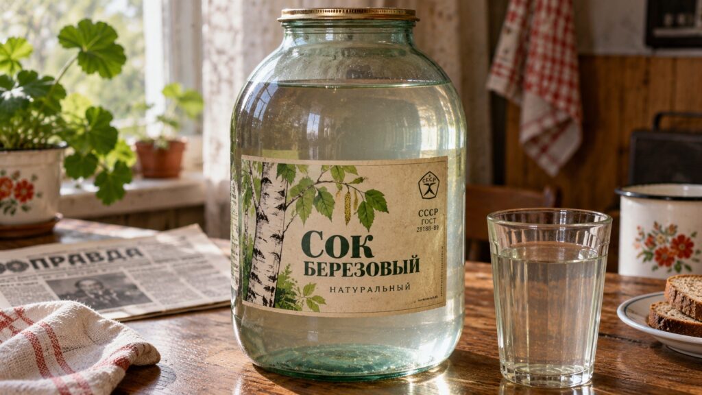 The taste of Soviet-era store-bought birch sap is hard to describe in words. Photo.