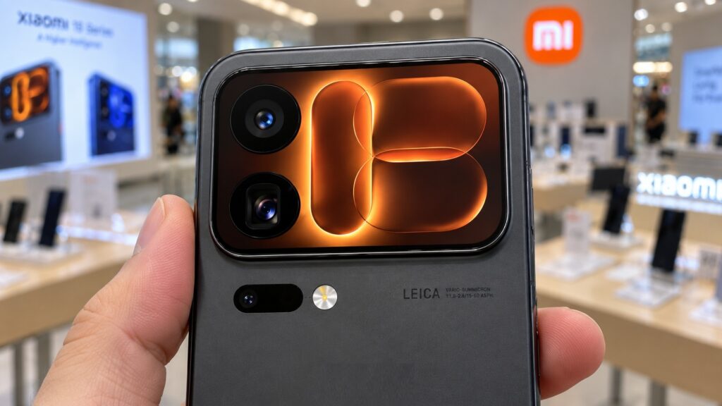 Xiaomi 18 Pro camera module with the secondary rear display
