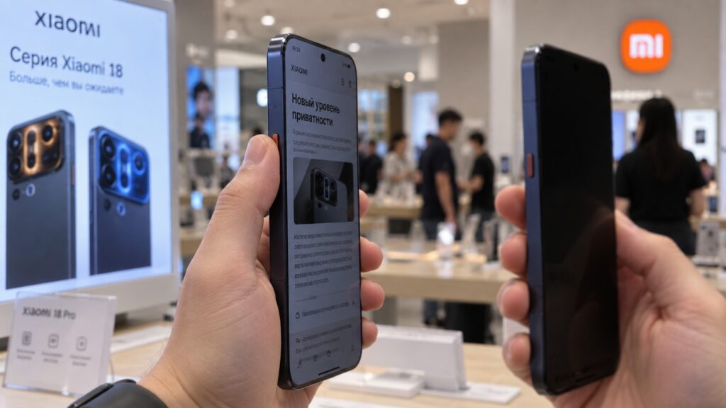 Smartphone shown with Privacy Display switched on and off