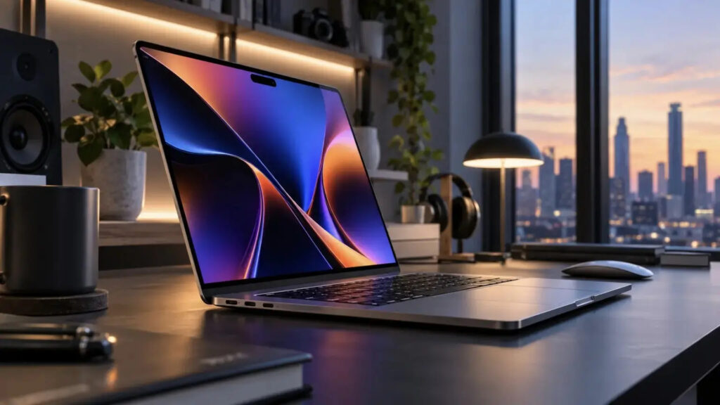 Render of an OLED MacBook Pro with Dynamic Island
