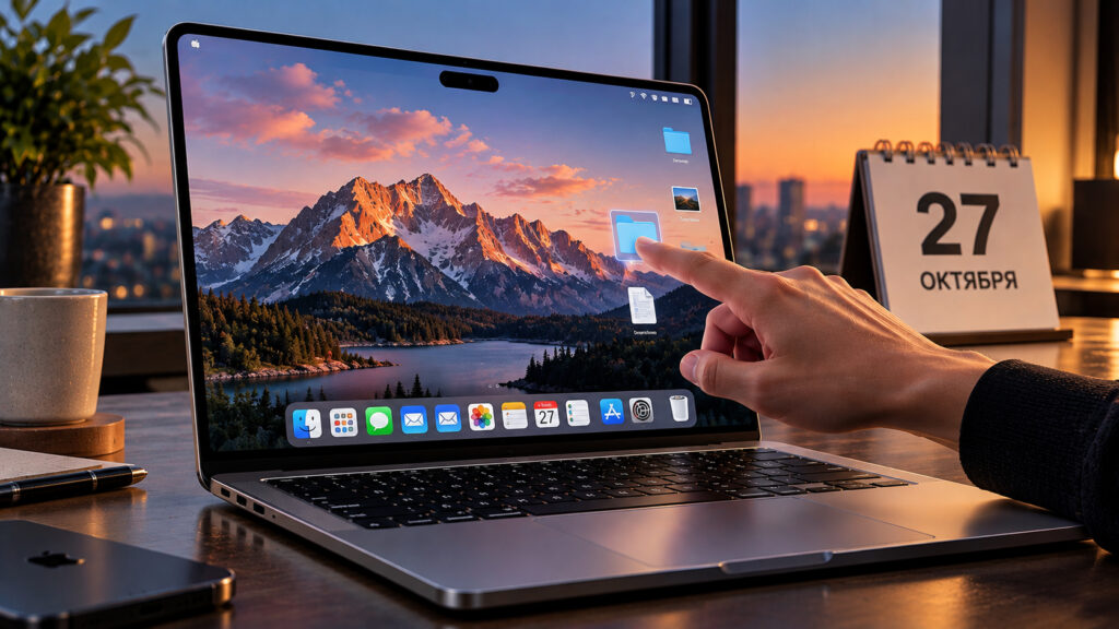 Render of a MacBook Pro with an OLED display and Dynamic Island