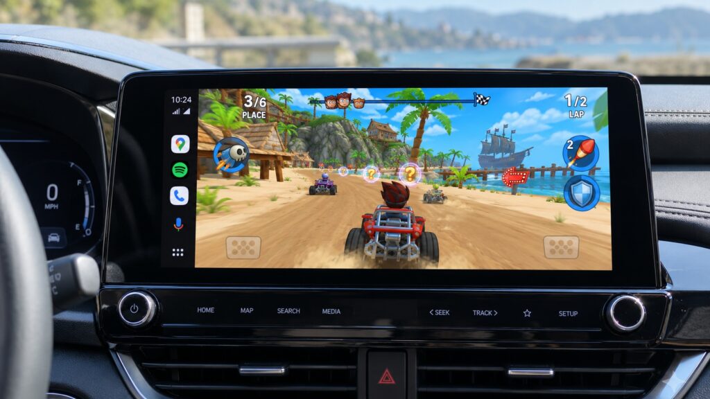 Beach Buggy Racing 2 running on Android Auto