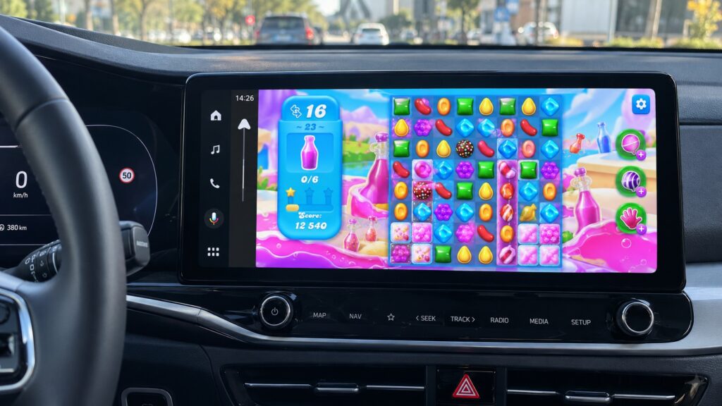 Candy Crush Soda Saga running on Android Auto