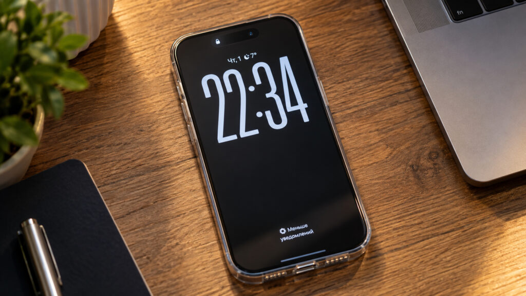 An iPhone on a table with Always On Display enabled