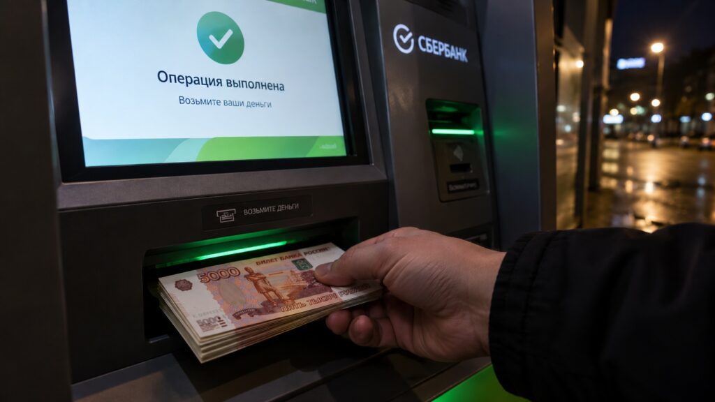 A person withdrawing money from an ATM