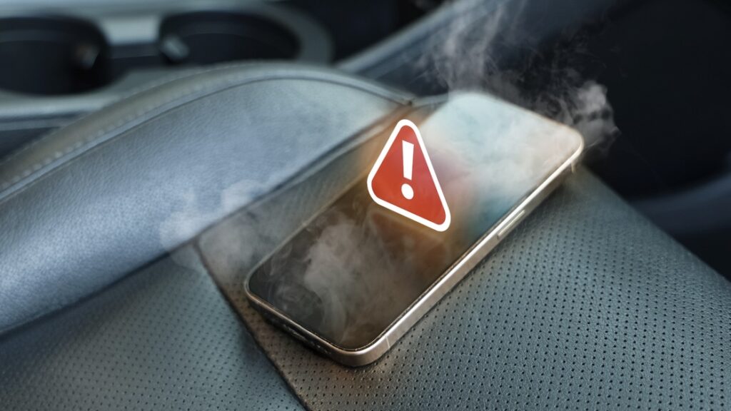 An overheated iPhone in a car