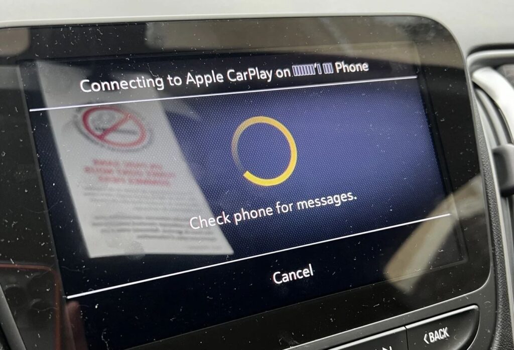 CarPlay connection screen in a car