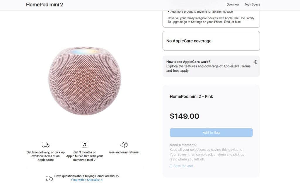 HomePod mini 2 price in the US