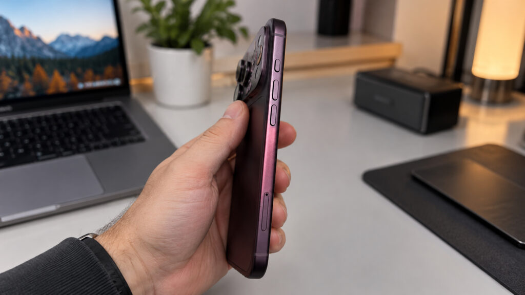 Burgundy iPhone 18 Pro with a faded side edge
