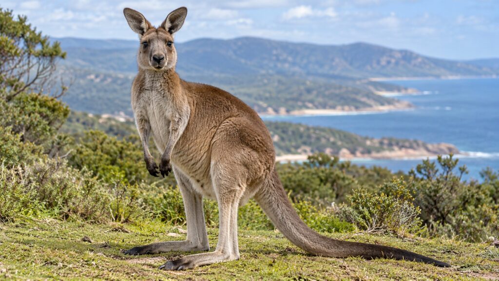 A kangaroo shown at full height