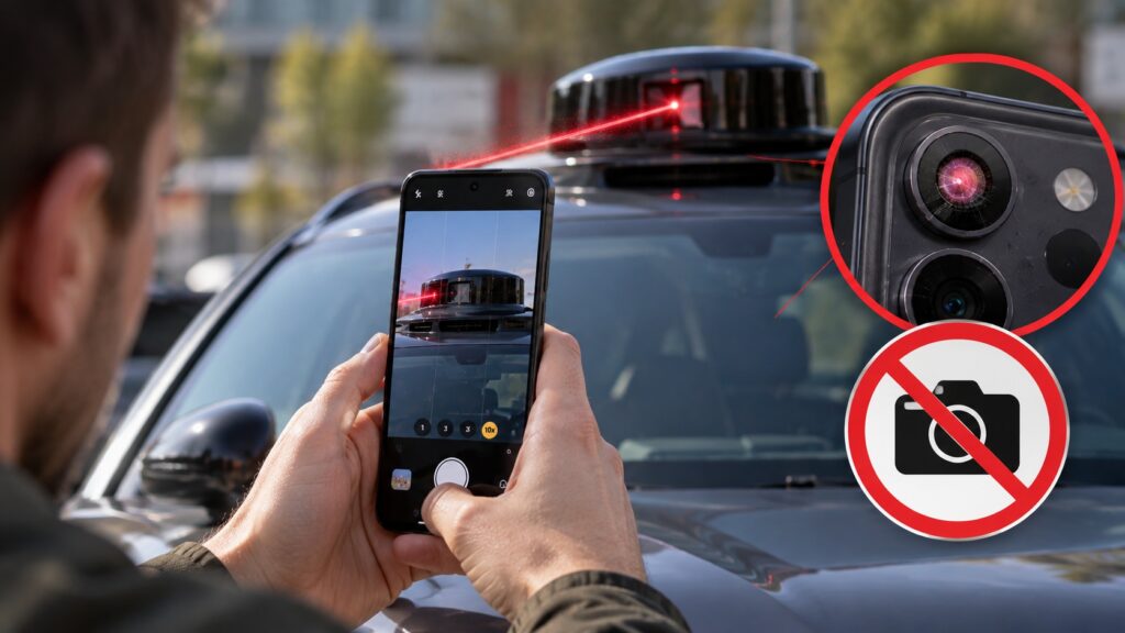 Illustration of the risk a lidar scanner poses to a smartphone