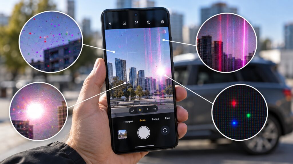Signs of camera sensor damage after exposure to lidar
