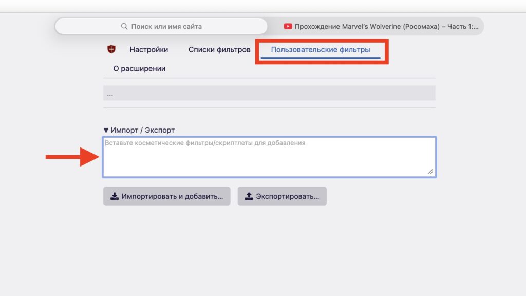 The Custom filters tab in uBlock Origin Lite