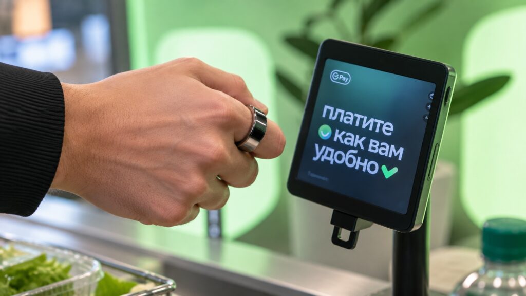 Paying with the ring at a Sber terminal