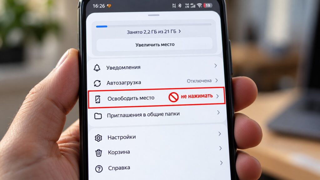 The Free up space function in Yandex Disk