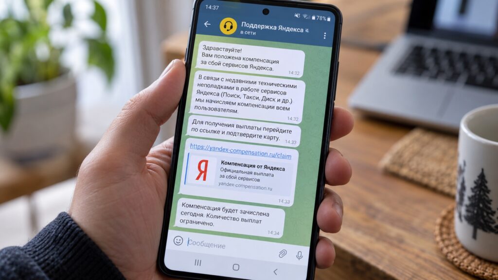 Example of a scam message offering compensation