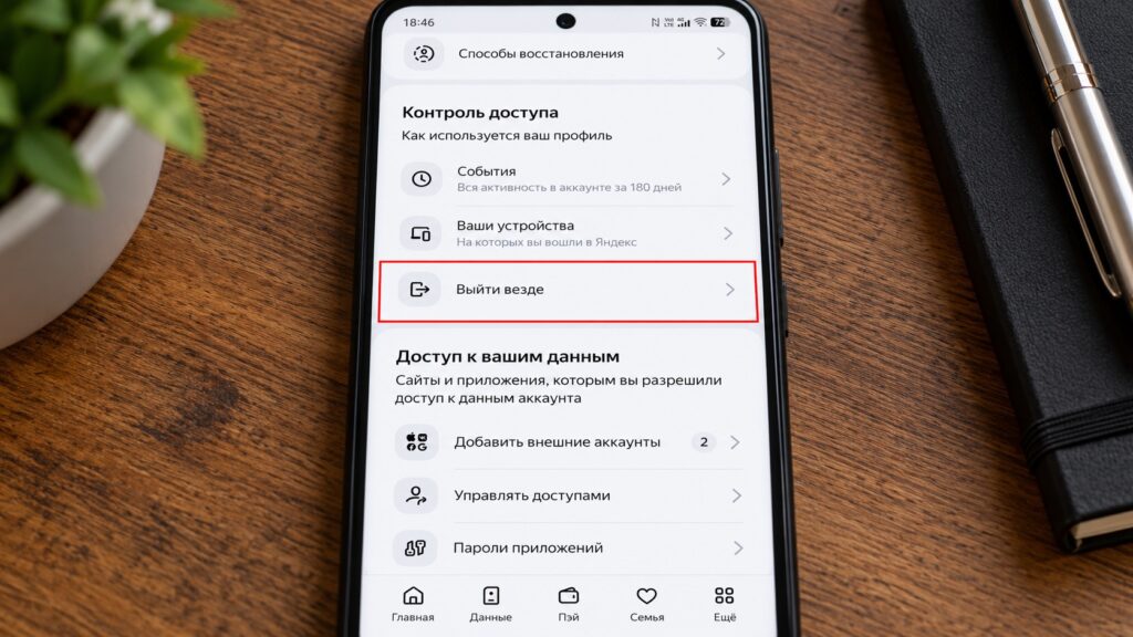 Button for signing out of Yandex on all devices
